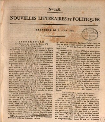Nouvelles littéraires et politiques (Gazette des Deux-Ponts) Samstag 5. August 1809