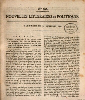 Nouvelles littéraires et politiques (Gazette des Deux-Ponts) Samstag 30. September 1809