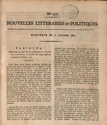 Nouvelles littéraires et politiques (Gazette des Deux-Ponts) Sonntag 15. Oktober 1809