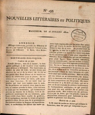 Nouvelles littéraires et politiques (Gazette des Deux-Ponts) Montag 16. Juli 1810