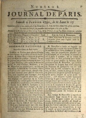 Journal de Paris 〈Paris〉 Samstag 2. Januar 1790