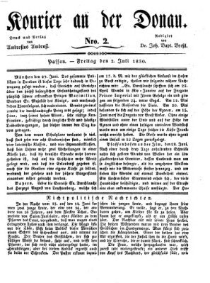 Kourier an der Donau (Donau-Zeitung) Freitag 2. Juli 1830