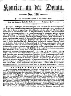 Kourier an der Donau (Donau-Zeitung) Samstag 4. Dezember 1830