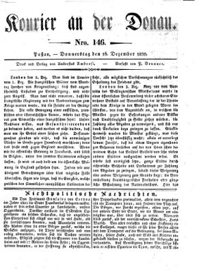 Kourier an der Donau (Donau-Zeitung) Donnerstag 16. Dezember 1830