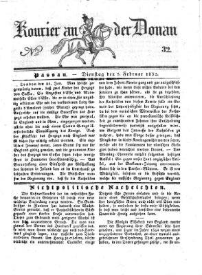Kourier an der Donau (Donau-Zeitung) Dienstag 7. Februar 1832
