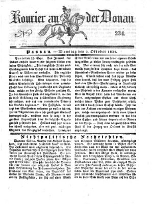 Kourier an der Donau (Donau-Zeitung) Dienstag 2. Oktober 1832