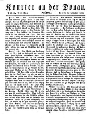Kourier an der Donau (Donau-Zeitung) Samstag 21. Dezember 1833