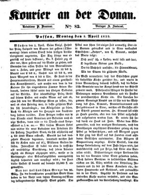 Kourier an der Donau (Donau-Zeitung) Montag 8. April 1839