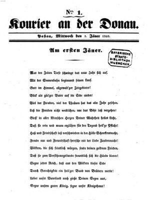 Kourier an der Donau (Donau-Zeitung) Mittwoch 1. Januar 1840