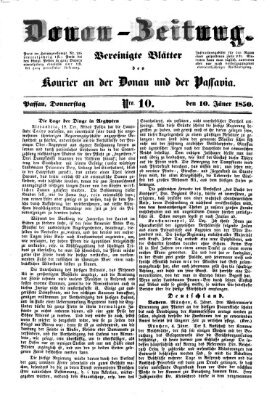 Donau-Zeitung Donnerstag 10. Januar 1850