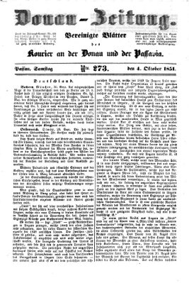 Donau-Zeitung Samstag 4. Oktober 1851