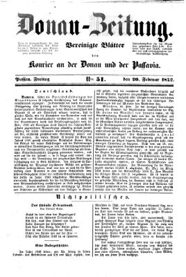 Donau-Zeitung Freitag 20. Februar 1852