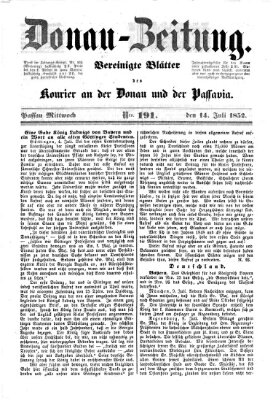 Donau-Zeitung Mittwoch 14. Juli 1852