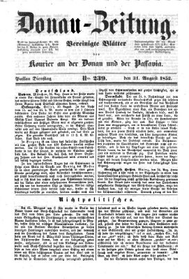 Donau-Zeitung Dienstag 31. August 1852