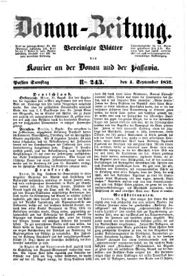 Donau-Zeitung Samstag 4. September 1852