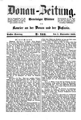 Donau-Zeitung Sonntag 5. September 1852