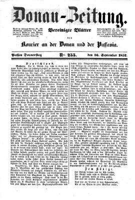 Donau-Zeitung Donnerstag 16. September 1852