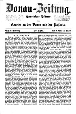 Donau-Zeitung Samstag 9. Oktober 1852