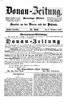 Donau-Zeitung Samstag 1. Oktober 1853