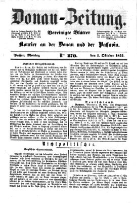 Donau-Zeitung Montag 1. Oktober 1855