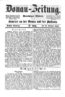 Donau-Zeitung Samstag 11. Oktober 1856