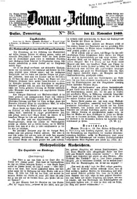 Donau-Zeitung Donnerstag 15. November 1860