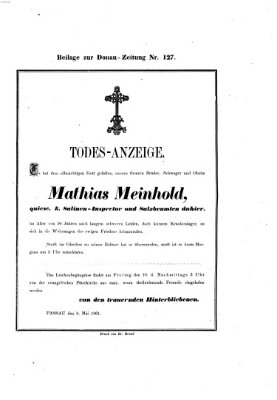 Donau-Zeitung Donnerstag 9. Mai 1861