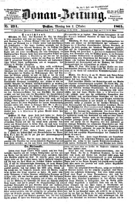 Donau-Zeitung Montag 2. Oktober 1865