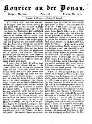 Kourier an der Donau (Donau-Zeitung) Montag 11. Mai 1835