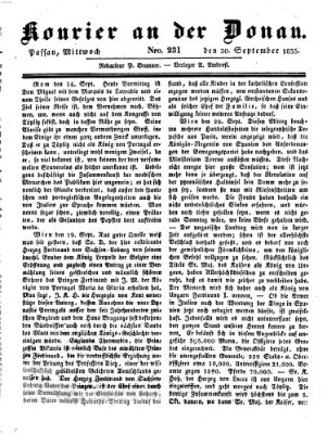 Kourier an der Donau (Donau-Zeitung) Mittwoch 30. September 1835