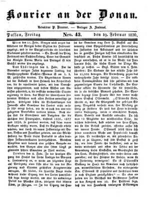 Kourier an der Donau (Donau-Zeitung) Freitag 19. Februar 1836