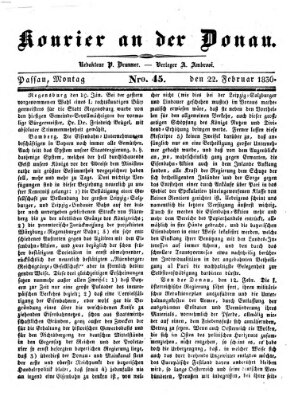 Kourier an der Donau (Donau-Zeitung) Montag 22. Februar 1836