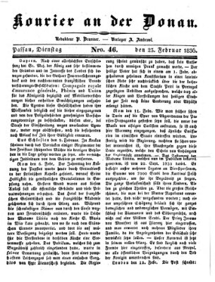 Kourier an der Donau (Donau-Zeitung) Dienstag 23. Februar 1836