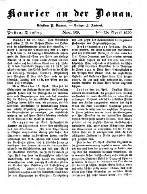 Kourier an der Donau (Donau-Zeitung) Dienstag 26. April 1836