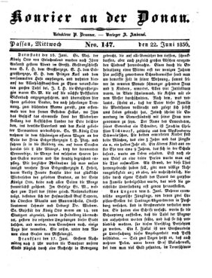 Kourier an der Donau (Donau-Zeitung) Mittwoch 22. Juni 1836