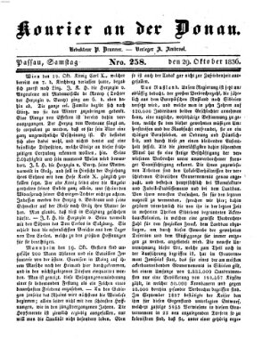 Kourier an der Donau (Donau-Zeitung) Samstag 29. Oktober 1836
