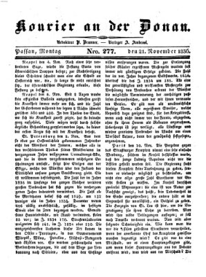 Kourier an der Donau (Donau-Zeitung) Montag 21. November 1836
