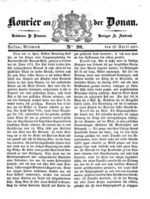 Kourier an der Donau (Donau-Zeitung) Mittwoch 26. April 1837