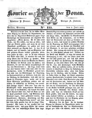 Kourier an der Donau (Donau-Zeitung) Montag 3. Juli 1837