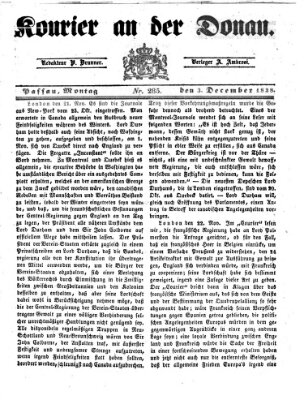 Kourier an der Donau (Donau-Zeitung) Montag 3. Dezember 1838