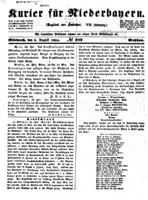 Kurier für Niederbayern Mittwoch 2. August 1854
