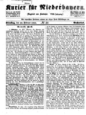 Kurier für Niederbayern Dienstag 20. Februar 1855