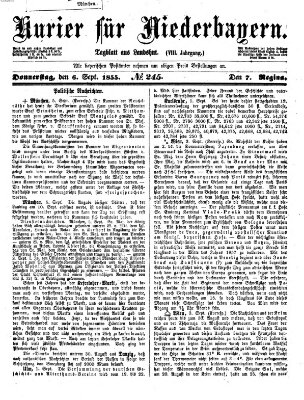 Kurier für Niederbayern Donnerstag 6. September 1855
