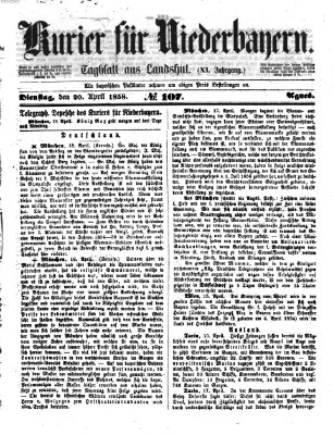 Kurier für Niederbayern Dienstag 20. April 1858