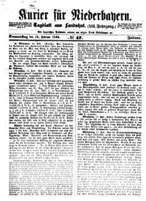 Kurier für Niederbayern Donnerstag 16. Februar 1860