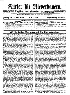Kurier für Niederbayern Freitag 18. April 1862