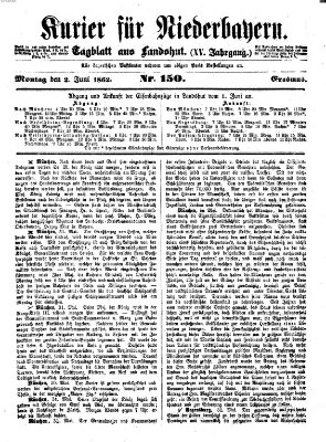 Kurier für Niederbayern Montag 2. Juni 1862