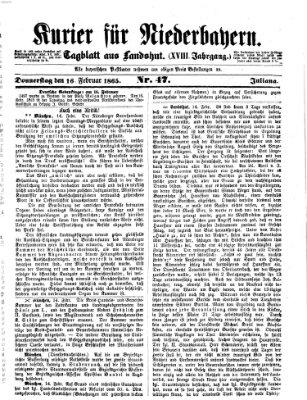 Kurier für Niederbayern Donnerstag 16. Februar 1865
