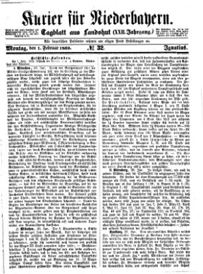 Kurier für Niederbayern Montag 1. Februar 1869