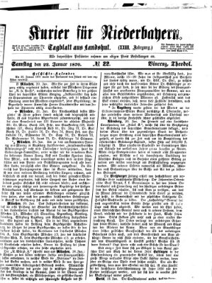 Kurier für Niederbayern Samstag 22. Januar 1870